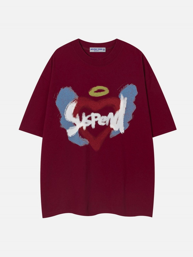 Bordeaux  T Shirts Aelfric Eden Skeleton Heart Graffiti Tee - KOR-6910150